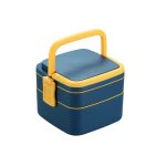 2838A BLUE DOUBLE-LAYER PORTABLE LUNCH BOX STACKABLE WITH CARRYING HANDLE AND SPOON LUNCH BOX , Bento Lunch Box