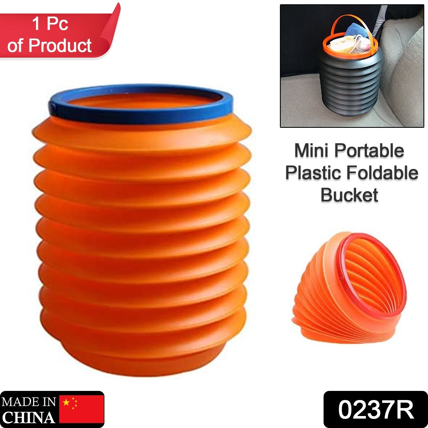 0237R  Foldable Storage Bucket , Water Container & Dustbin Multiuse Bucket For Home , Car & Kitchen Use Bucket