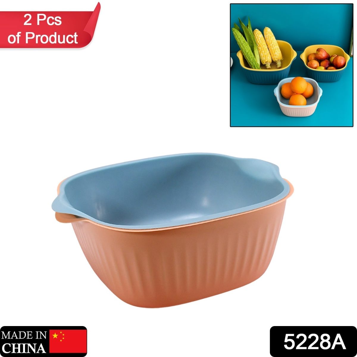 5228A  KITCHEN BOWL PLASTIC WASHING BOWL AND STRAINER DRAINER BASKET FOR HOME & KITCHEN USE