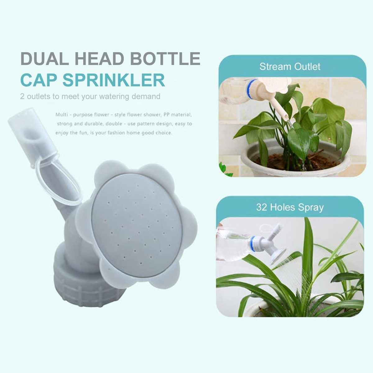 4978   2 in 1 Bottle Cap Sprinkler Dual Head Bottle Watering Spout Double Ended Bottle Watering Nozzle  Watering Can Nozzle for Indoor Seedlings Plant Garden Tool