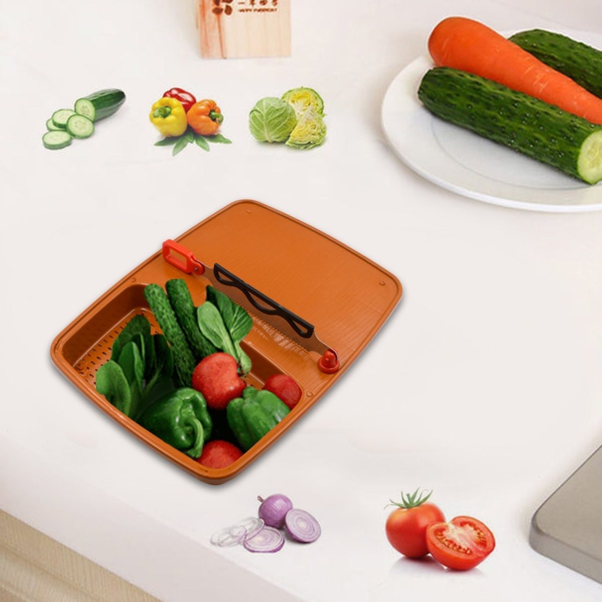 2687 Cut N Wash Box and tray used in all kinds of household kitchen purposes for cutting and washing within of fruits and vegetables.