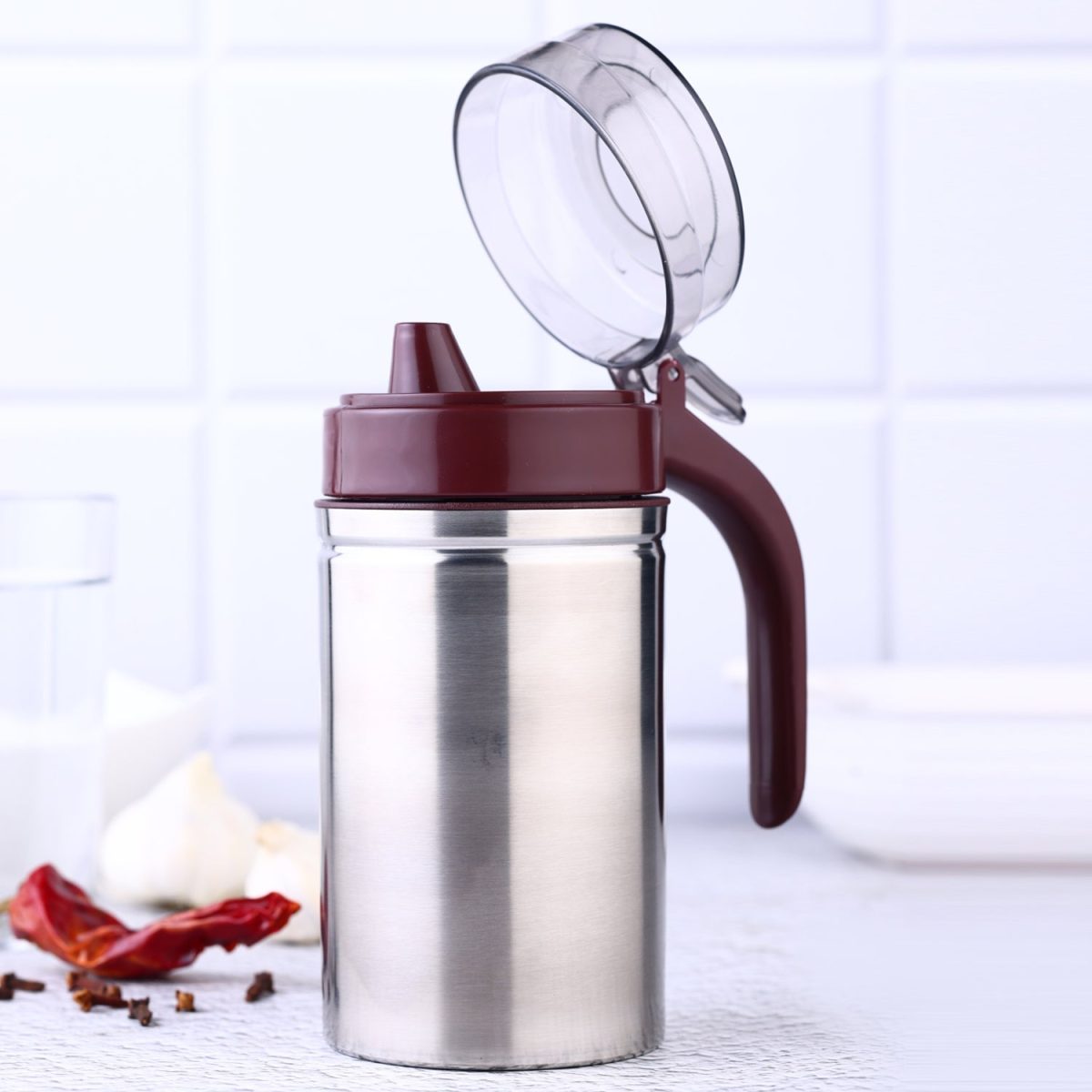 8126 Oil Dispenser Stainless Steel with small nozzle 500ML Oil Container.