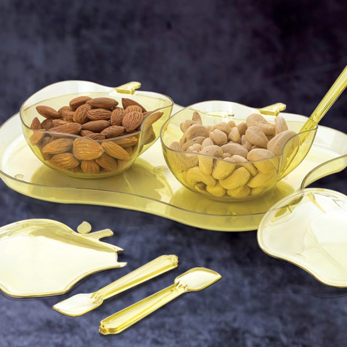 2752A Apple Shape 2Piece Serving Set of Bowl with Spoon & Tray. Dinnerware Serving Snacks & Pickle