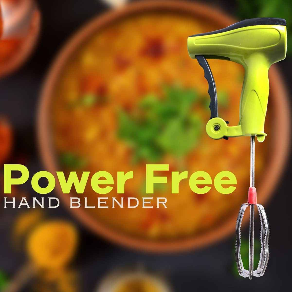 0723A Power Free Manual Hand Blender with Stainless Steel Blades, Milk Lassi Maker, Egg Beater Mixer Rawai