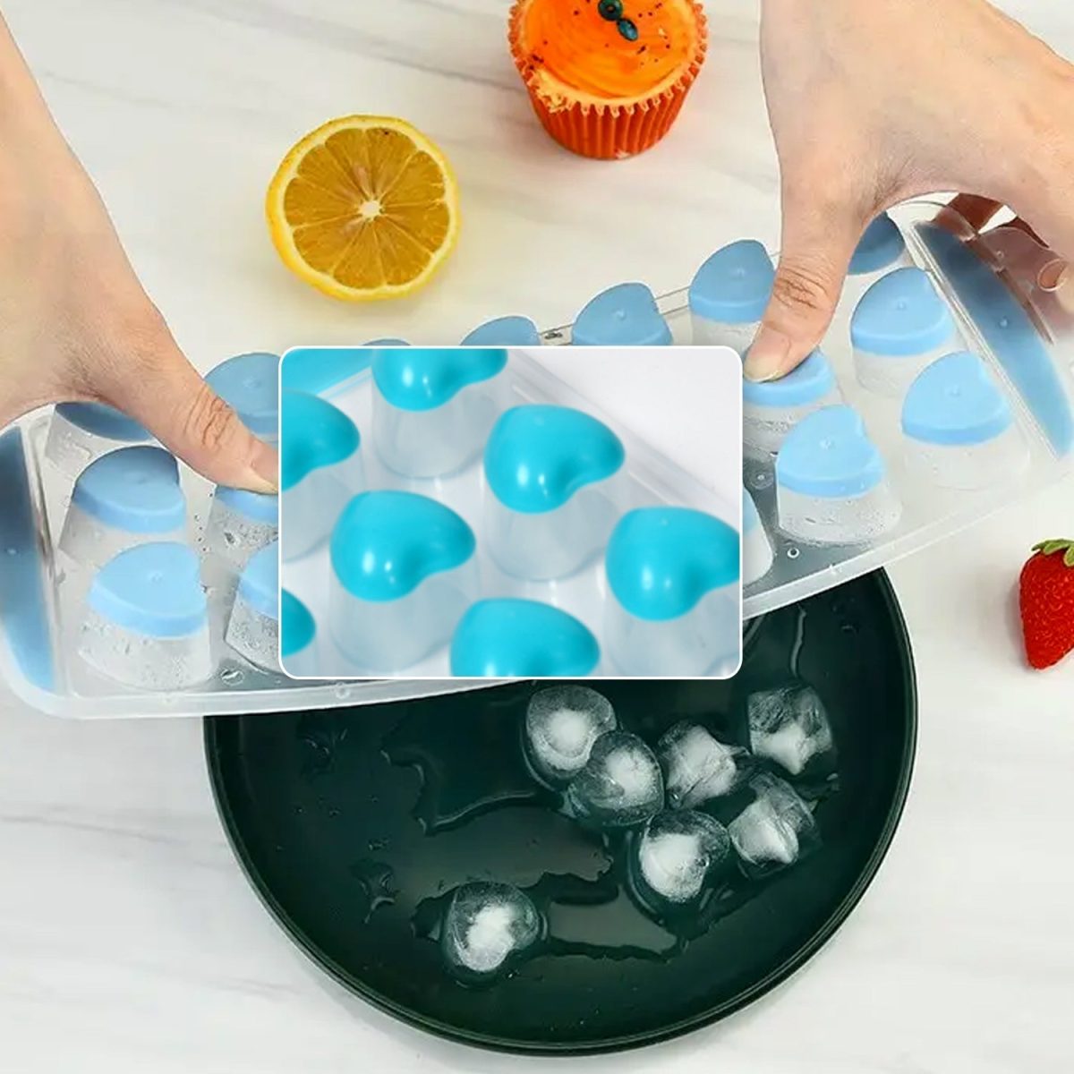 5352 Easy Push Premium POP-UP ice Tray, With Flexible Silicon Bottom and Lid, Heart Shape 18 Cube Trays