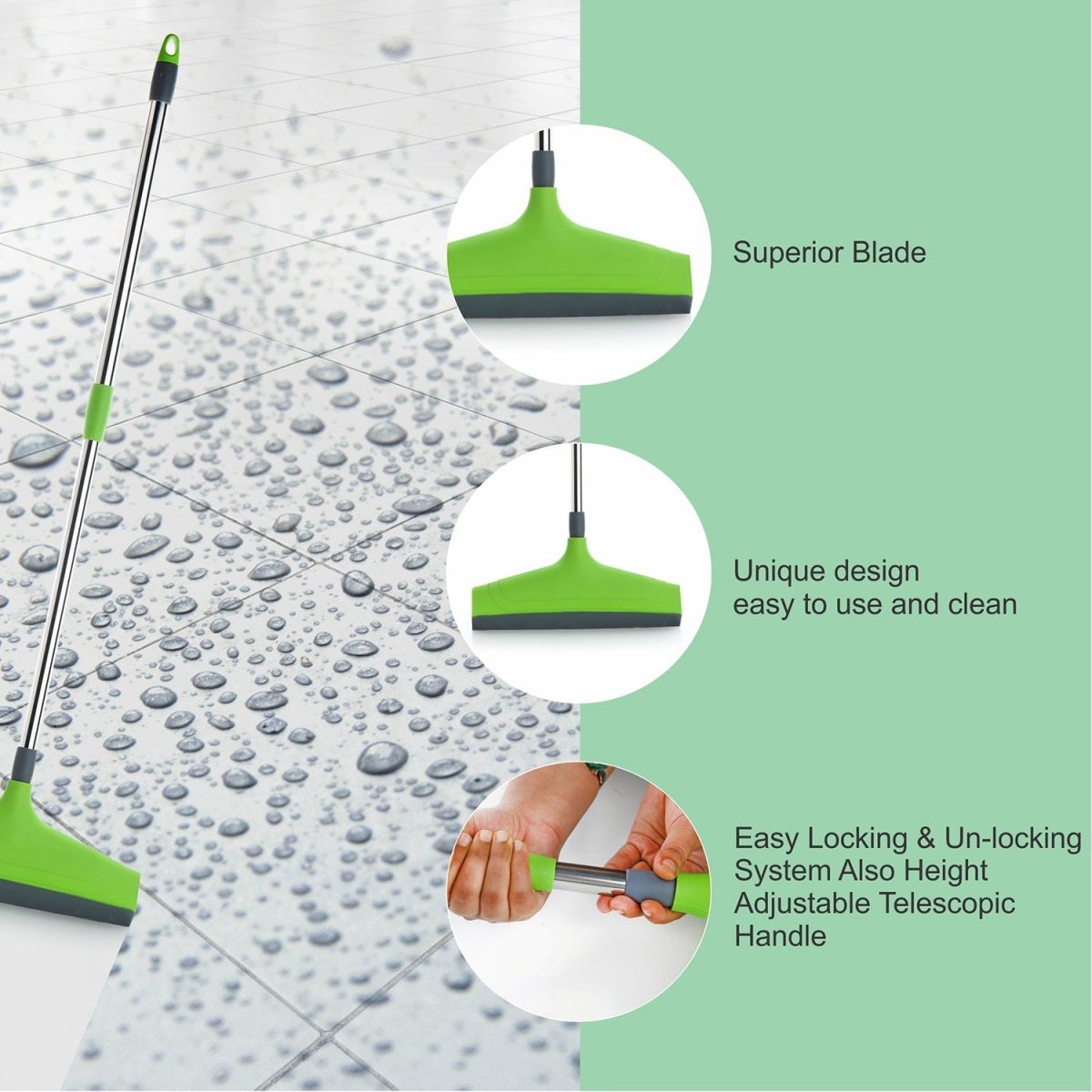 8709A Adjustable Bathroom/Floor Stainless Steel Rod Wiper, Plastic Floor Wiper