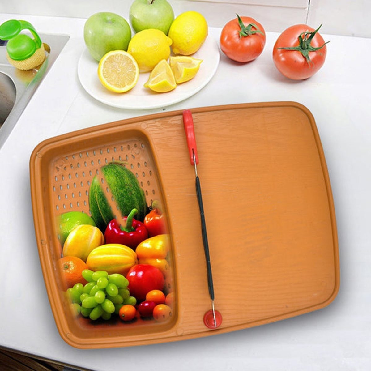 2687 Cut N Wash Box and tray used in all kinds of household kitchen purposes for cutting and washing within of fruits and vegetables.