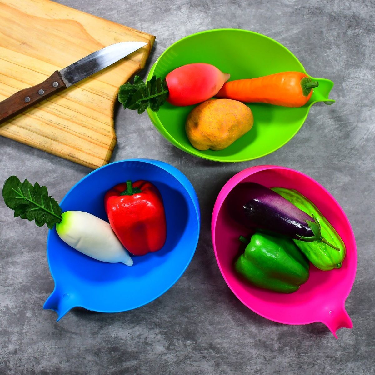 2068 Plastic Rice Bowl/Food Strainer Thick Drain Basket with Handle for Rice, Vegetable & Fruit (set of 3pcs)