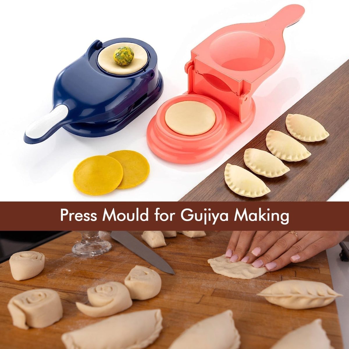 5302 Dumpling Press Mould for Gujiya , Ghughra , Momos Making, 2 in 1 Dumpling Maker Mould Machine, Kitchen Dumpling Making Tool