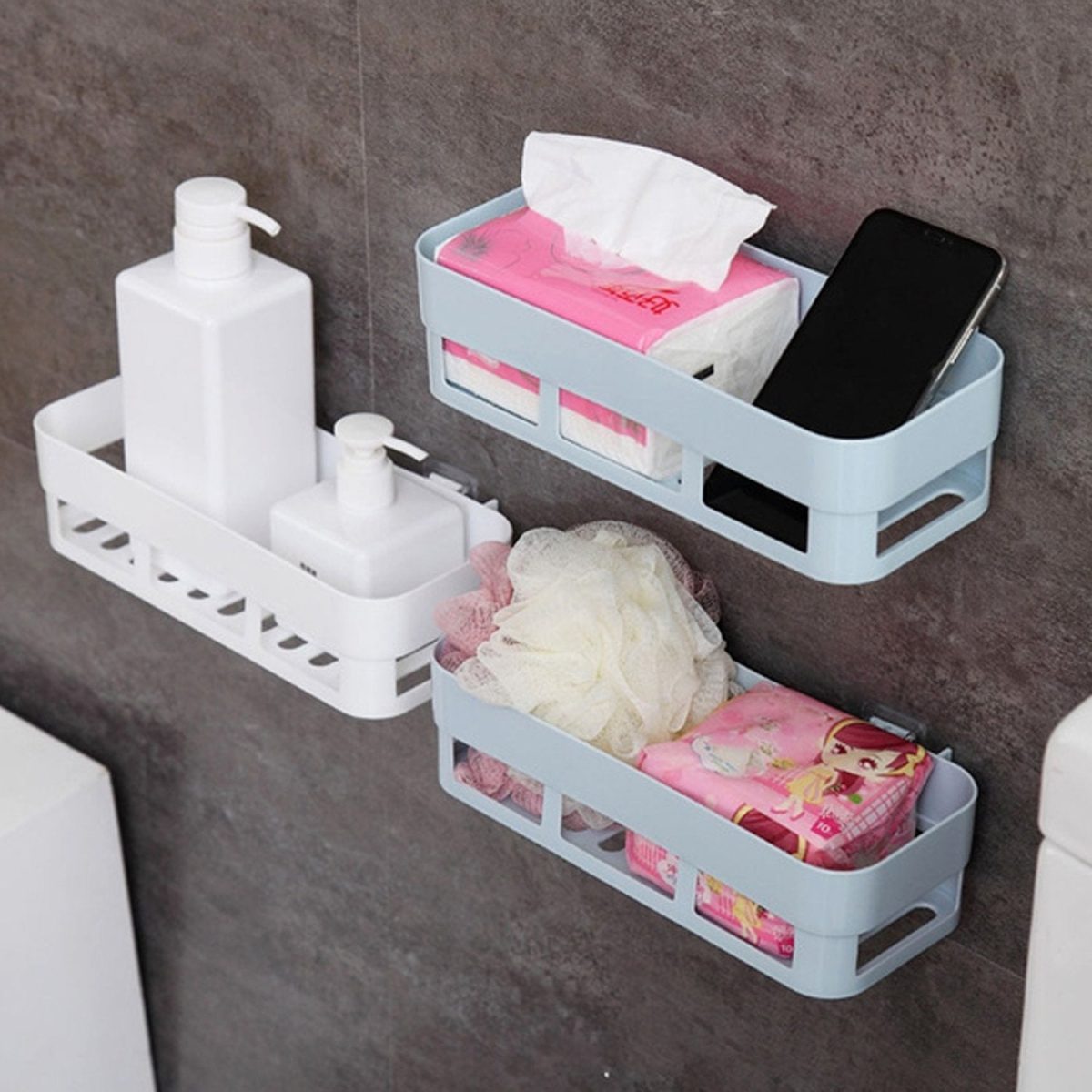 4029 ABS Plastic Shower Corner Caddy Basket Shelf Rack with Wall Mounted Suction Cup for Bathroom Kitchen