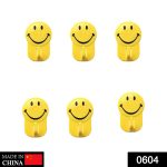 604 Plastic Self-Adhesive Smiley Face Hooks, 1 Kg Load Capacity (6pcs)