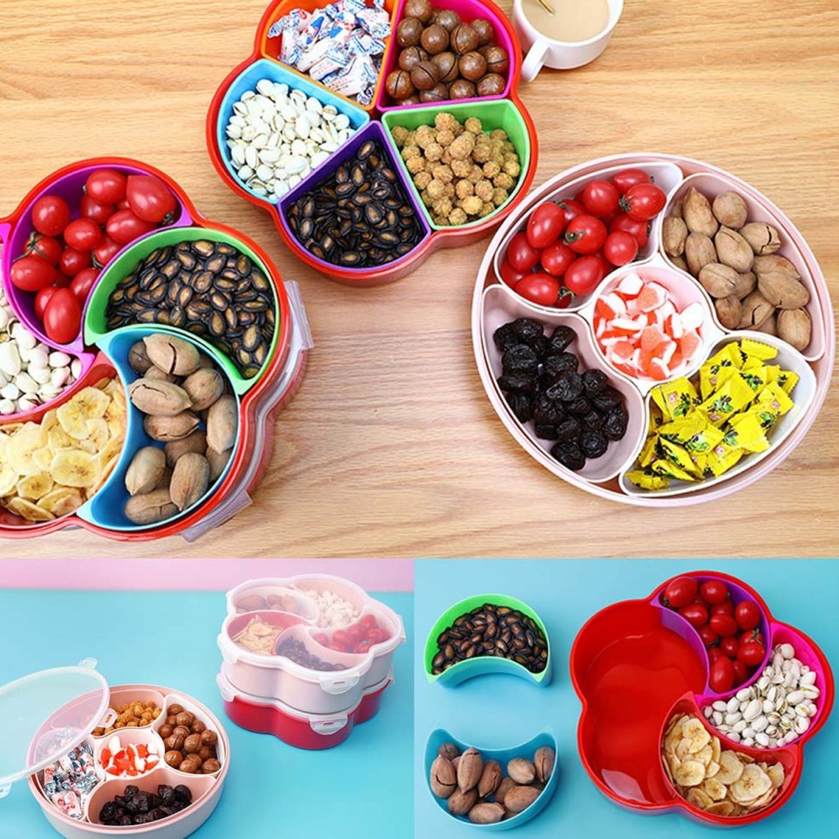 2863 5Compartments Party Food Storage Snack Nuts Box For Peanuts Fruits and Candy Box For Home & Kitchen Use