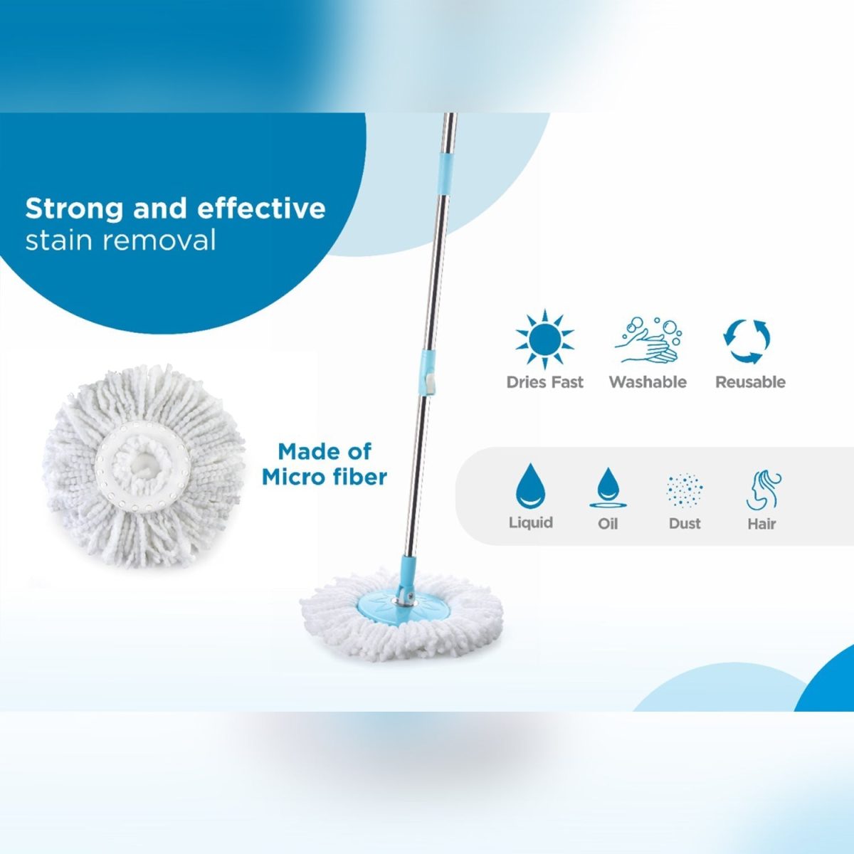 8714 RAPID STEEL SPINNER BUCKET MOP 360 DEGREE SELF SPIN WRINGING WITH 2 ABSORBERS FOR HOME AND OFFICE FLOOR CLEANING MOPS SET