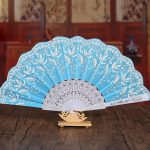 4930 Hand Folding Fan, Chinese Vintage Style Handheld Fan with Fabric Sleeve