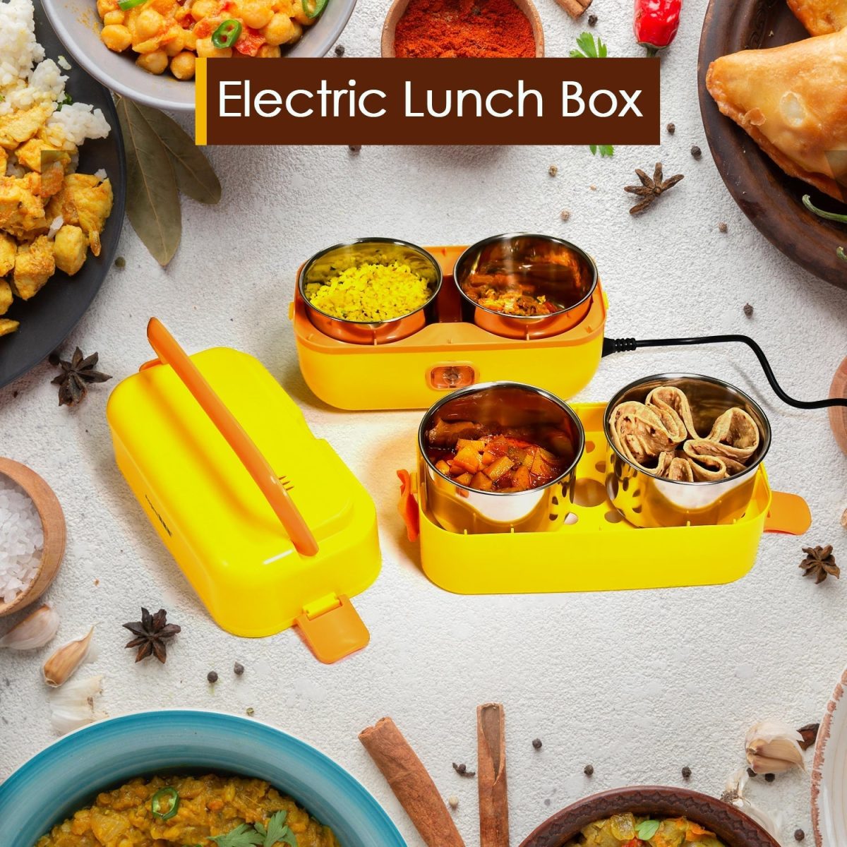 2944 2Layer Electric Lunch Box for Office, Portable Lunch Warmer with Removable 4 Stainless Steel Container.