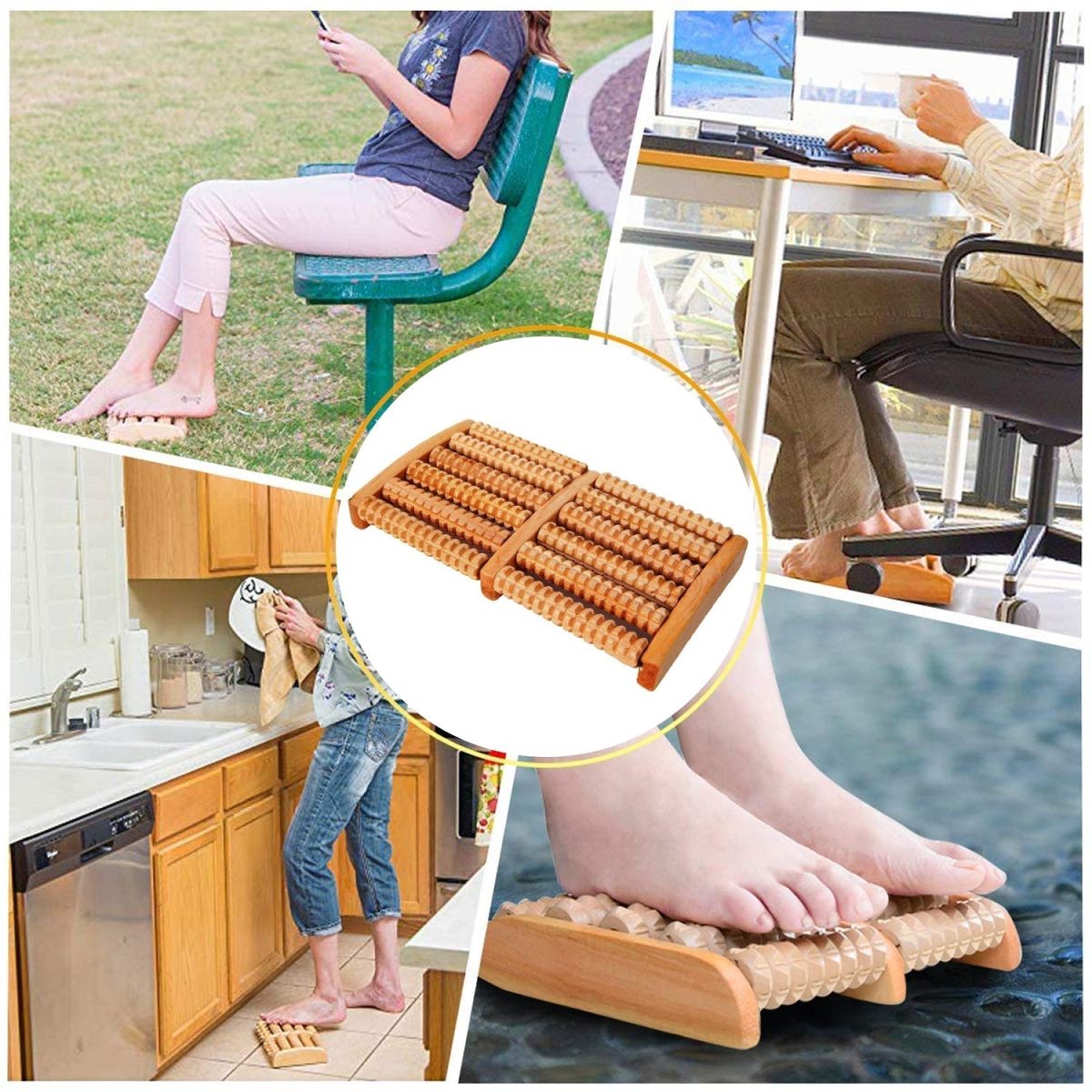 7262 Wooden Foot Massager Roller Reflexology Foot Massager for Increase Blood Circulation and Plantar Fasciitis Relieve Pain