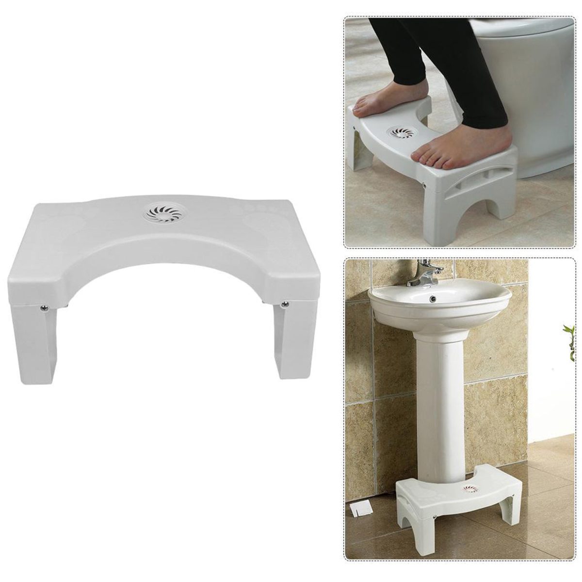 6005A Plastic Non-Slip Folding Toilet Squat Stool - White Color