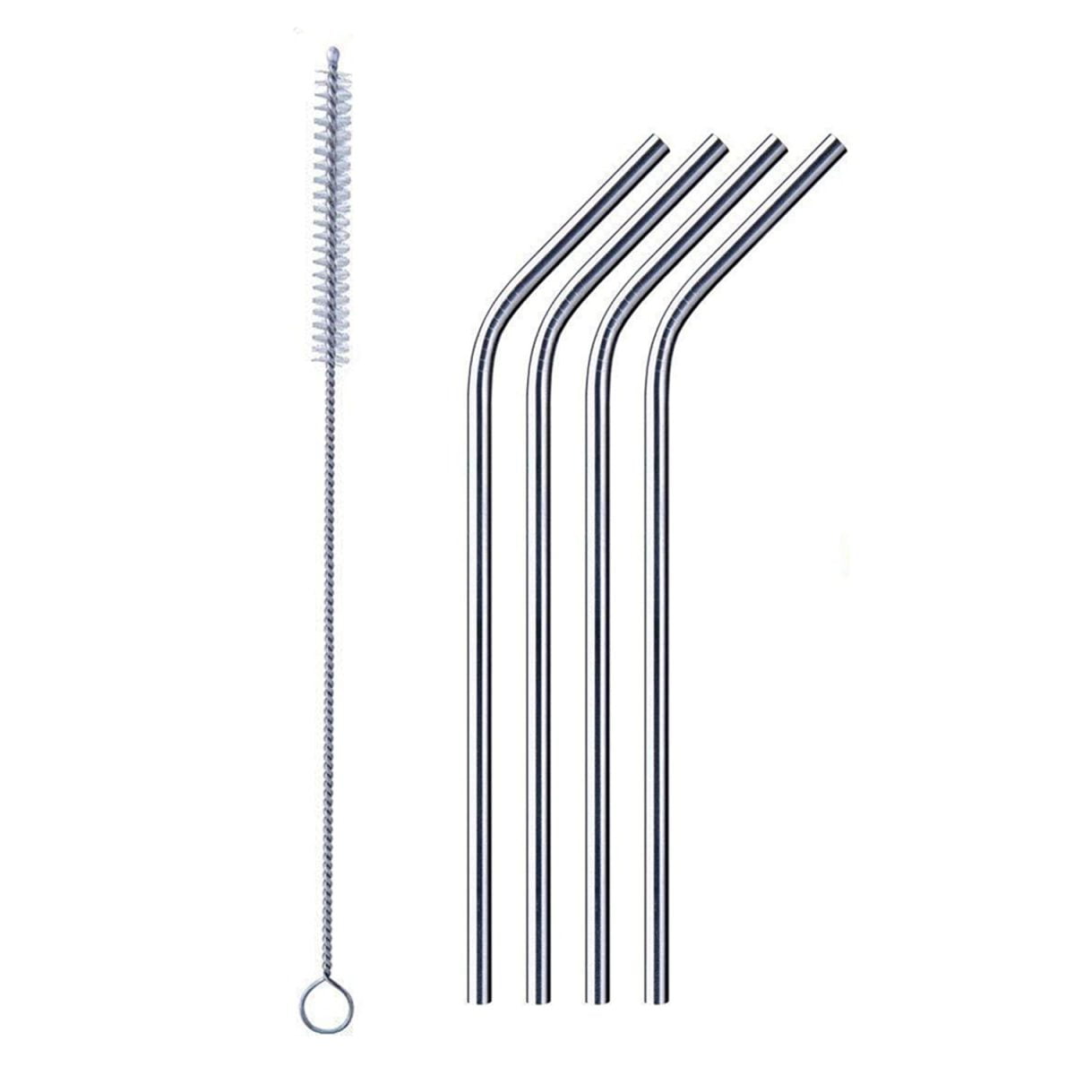 1733 Reusable Stainless Steel Drinking Straws Bent (4 Bent Straws, 1 Brush)