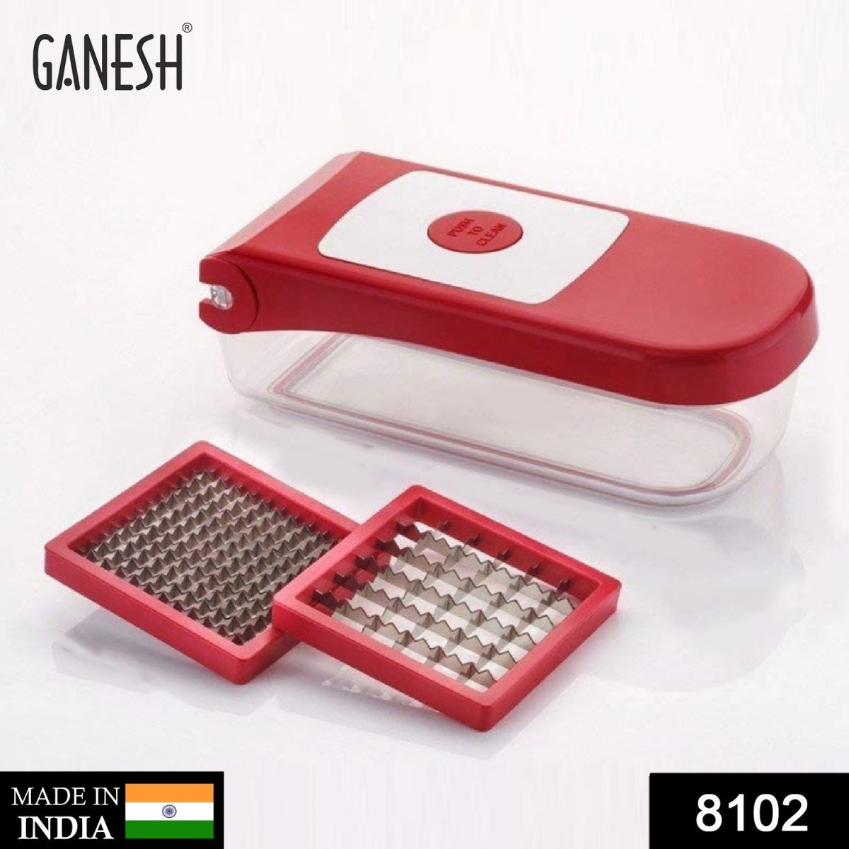 8102 Ganesh Plastic Chopper Vegetable and Fruit Cutter, Red