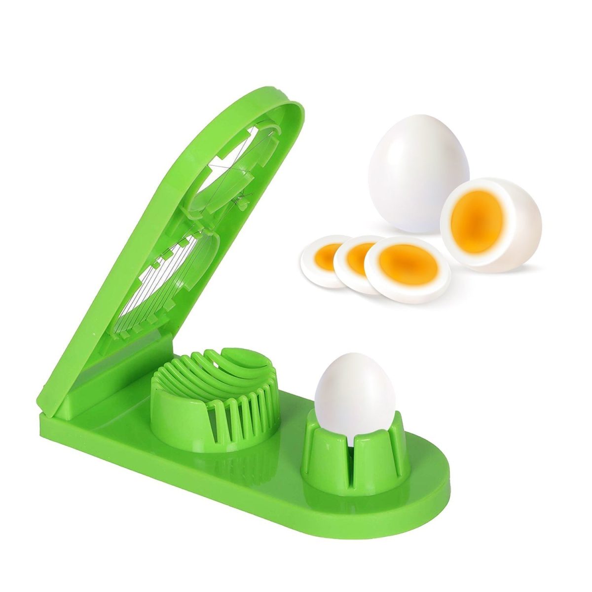 2006 2 in 1 Double Cut Boiled Egg cutter with stainless steel wire for easy slicing of boiled eggs.