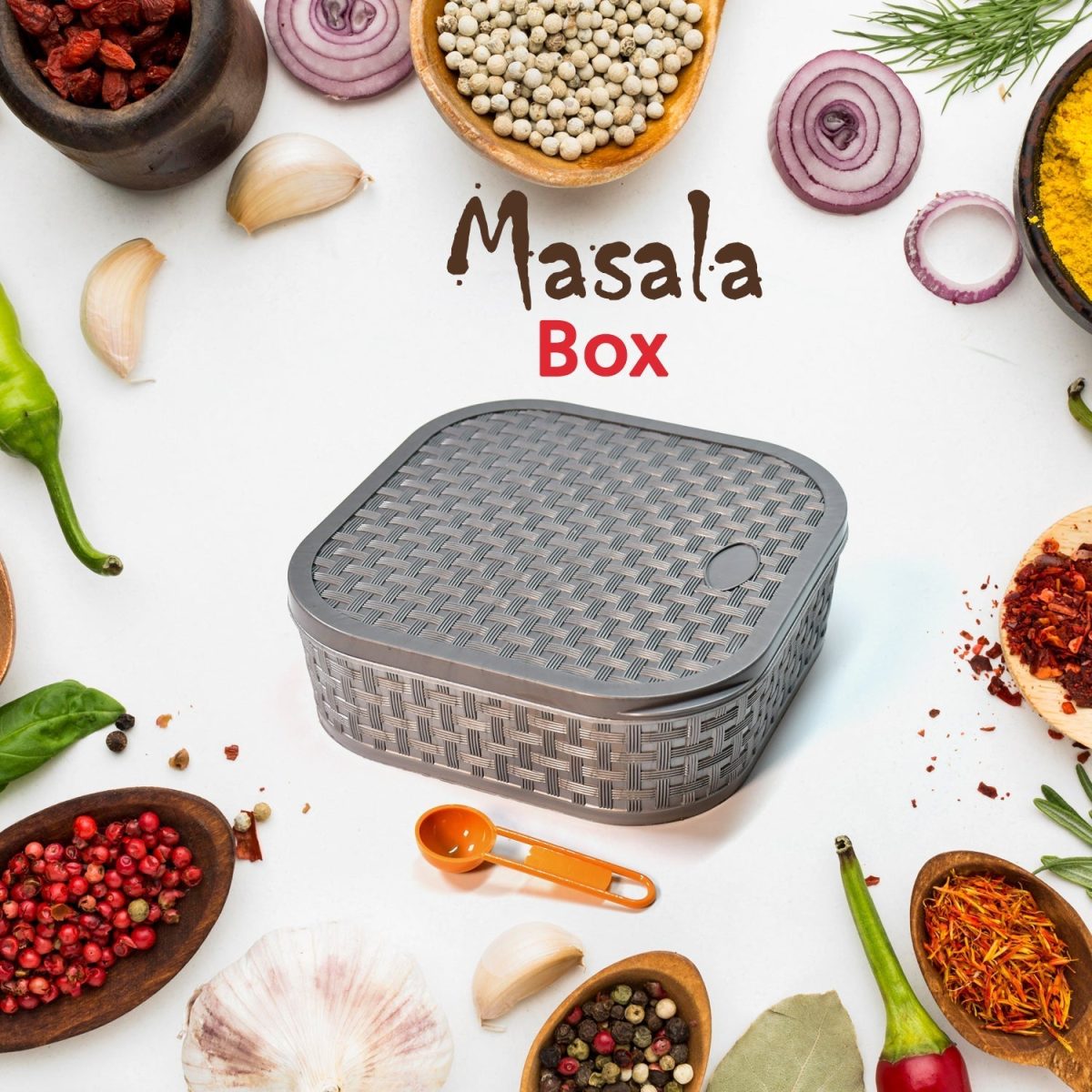 2032H Masala Box for Keeping Spices, Spice Box for Kitchen, Masala Container, Plastic Wooden Style, 7 Sections (Multi Color).