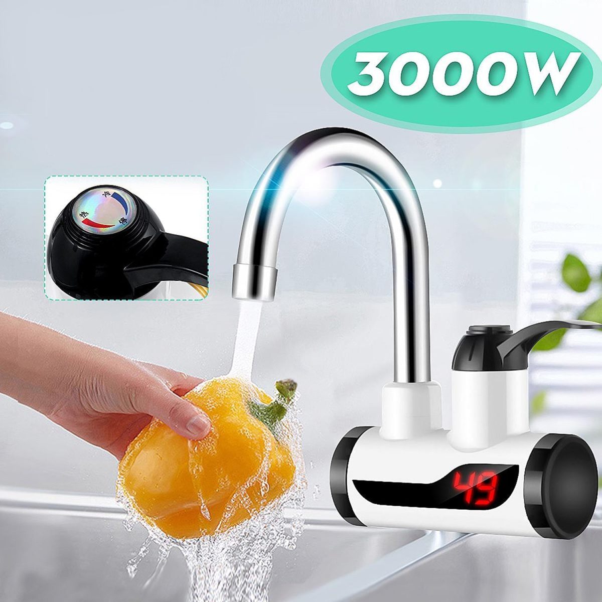 1684A Stainless Steel LED Digital Display Instant Heating Electric Water Heater Faucet Tap, Geyser