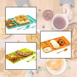 2037 4Compartment Dish with Spoon and Fork(2 Dish Set with 1Spoon and 1Fork) Dinner Plate Plastic Compartment Plate Pav Bhaji Plate 4-Compartments Divided Plastic Food Plate.