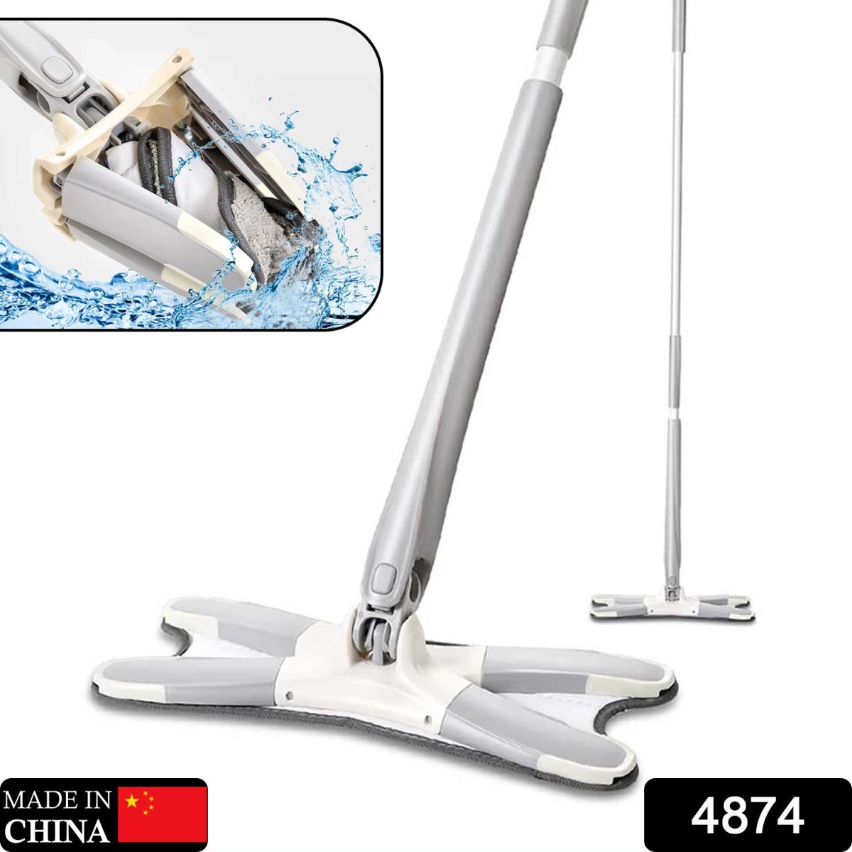 4874 X Shape Mop or Floor Cleaning Hands-Free Squeeze Microfiber Flat Mop System 360° Flexible Head, Wet and Dry mop for Home Kitchen with 1 Super-absorbent Microfiber Pads.