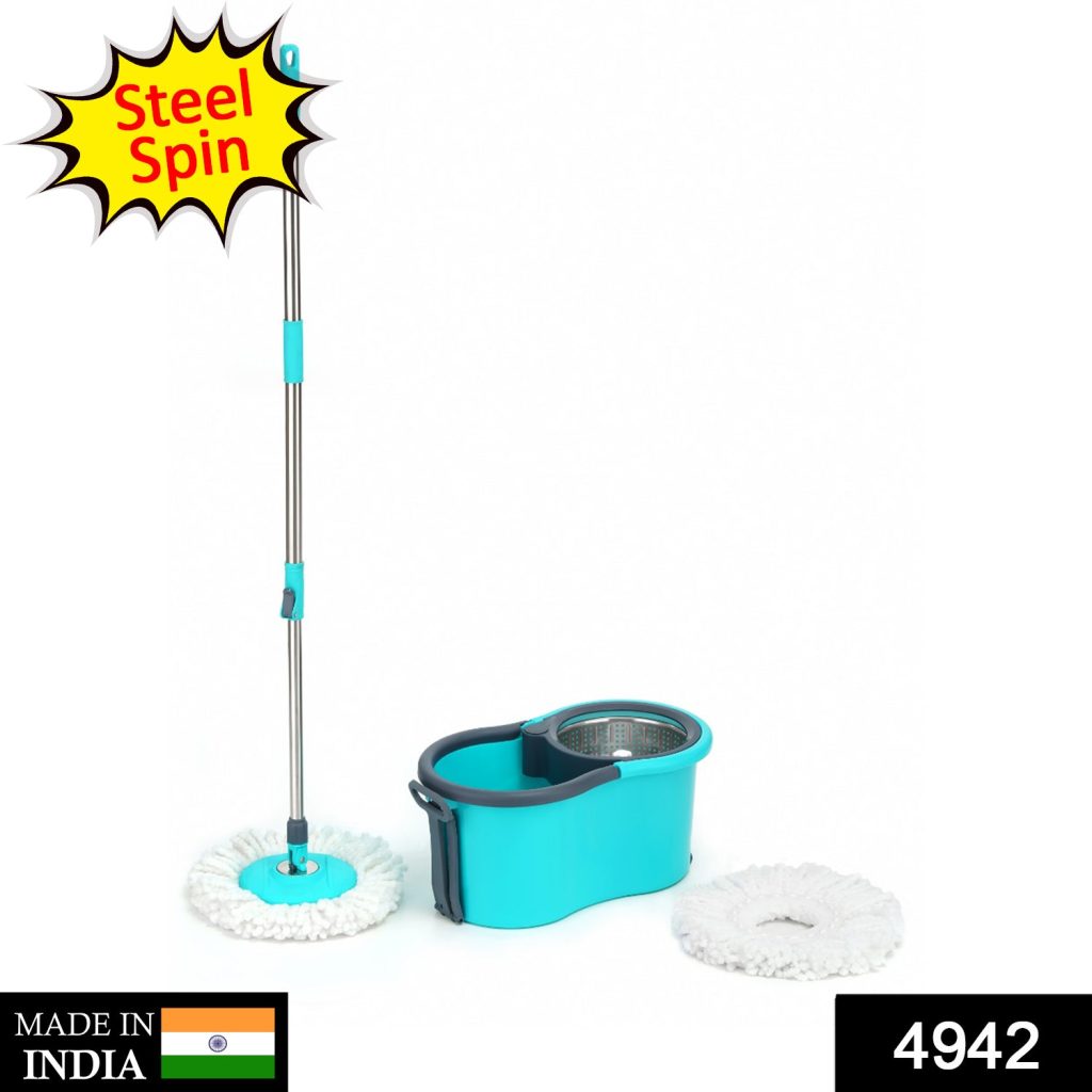 4942 Quick Spin Mop With Steel Spin, Bucket Floor Cleaning, Easy Wheels & Big Bucket, Floor Cleaning Mop with Bucket