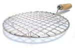 2085 Kitchen Round Stainless Steel Roaster Papad Jali, Barbecue Grill with Wooden Handle