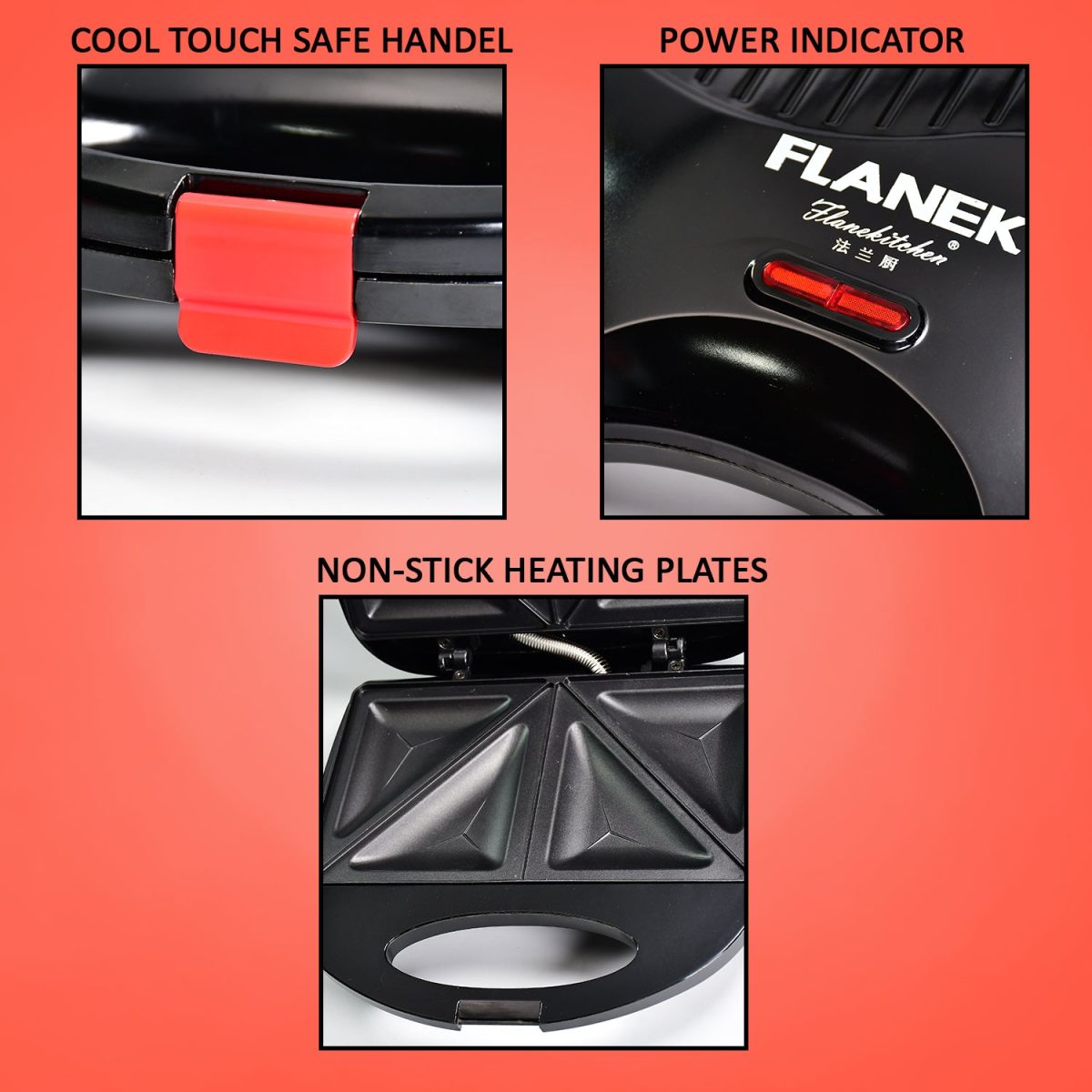 2819 Sandwich Maker Makes Sandwich Non-Stick Plates| Easy to Use with Indicator Lights