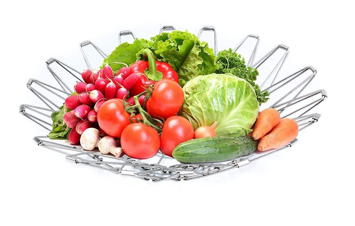 3040 Multipurpose Fruit Basket Stainless Steel Wire Bowl Foldable Basket for Vegetable / Fruits / Dining