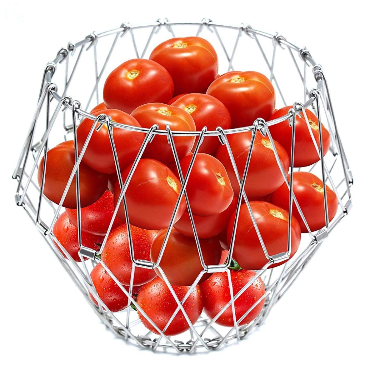 3040 Multipurpose Fruit Basket Stainless Steel Wire Bowl Foldable Basket for Vegetable / Fruits / Dining