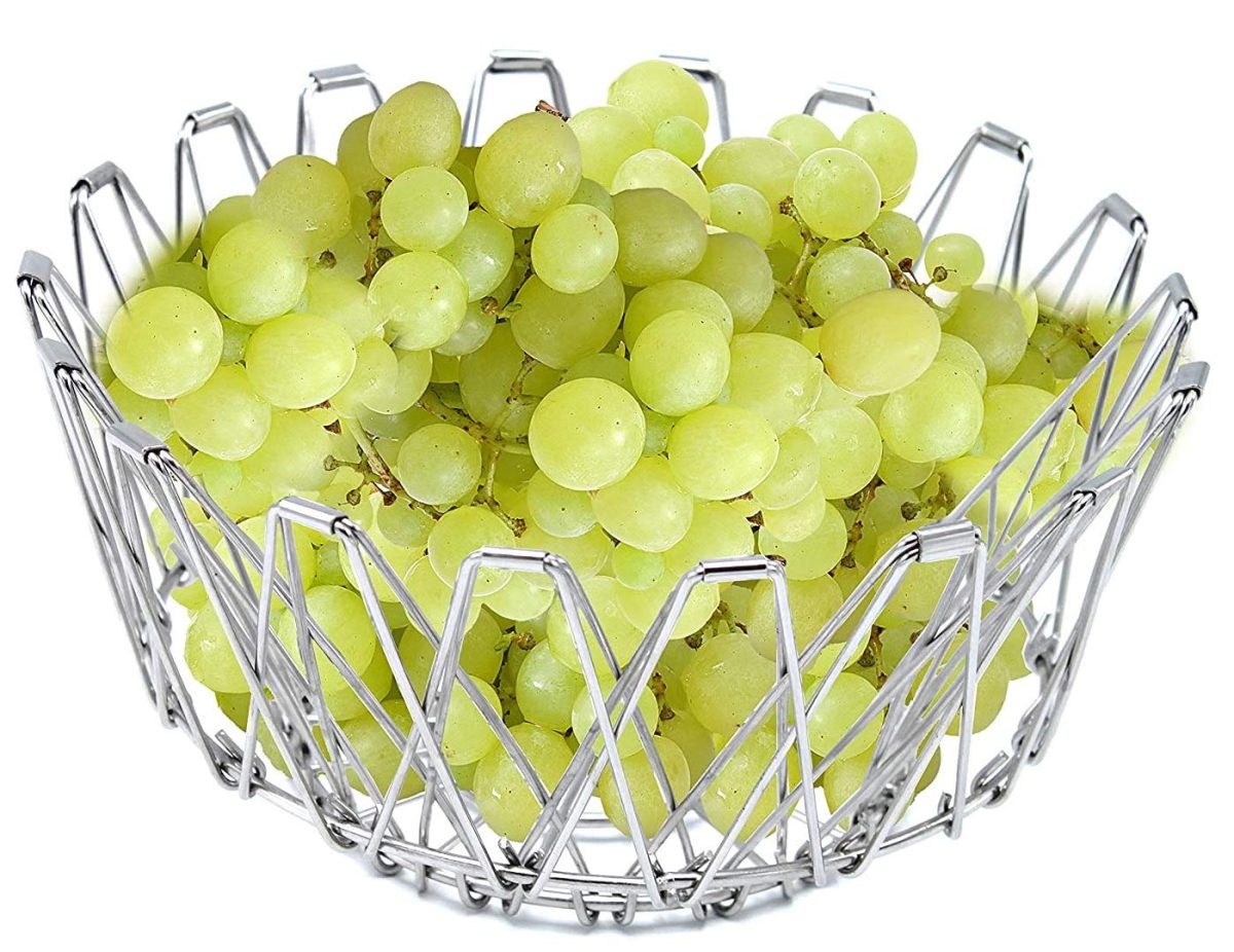 3040 Multipurpose Fruit Basket Stainless Steel Wire Bowl Foldable Basket for Vegetable / Fruits / Dining