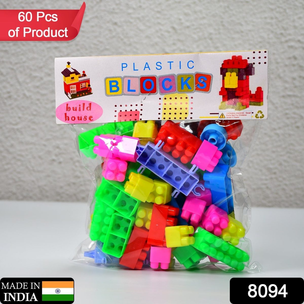 8094 Blocks Set for Kids, Play Fun and Learning Blocks for Kids Games for Children Block Game Puzzles Set Boys, Children (Multicolor, 60 Bricks Blocks)