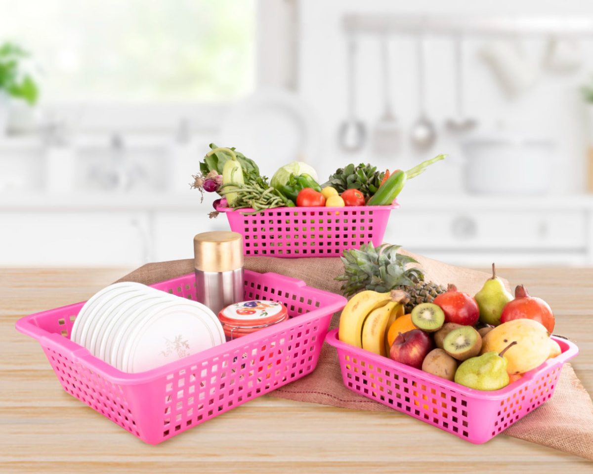 2484 Plastic Multiple Size Cane Fruit Baskets (3 Size Large, Medium, Small)