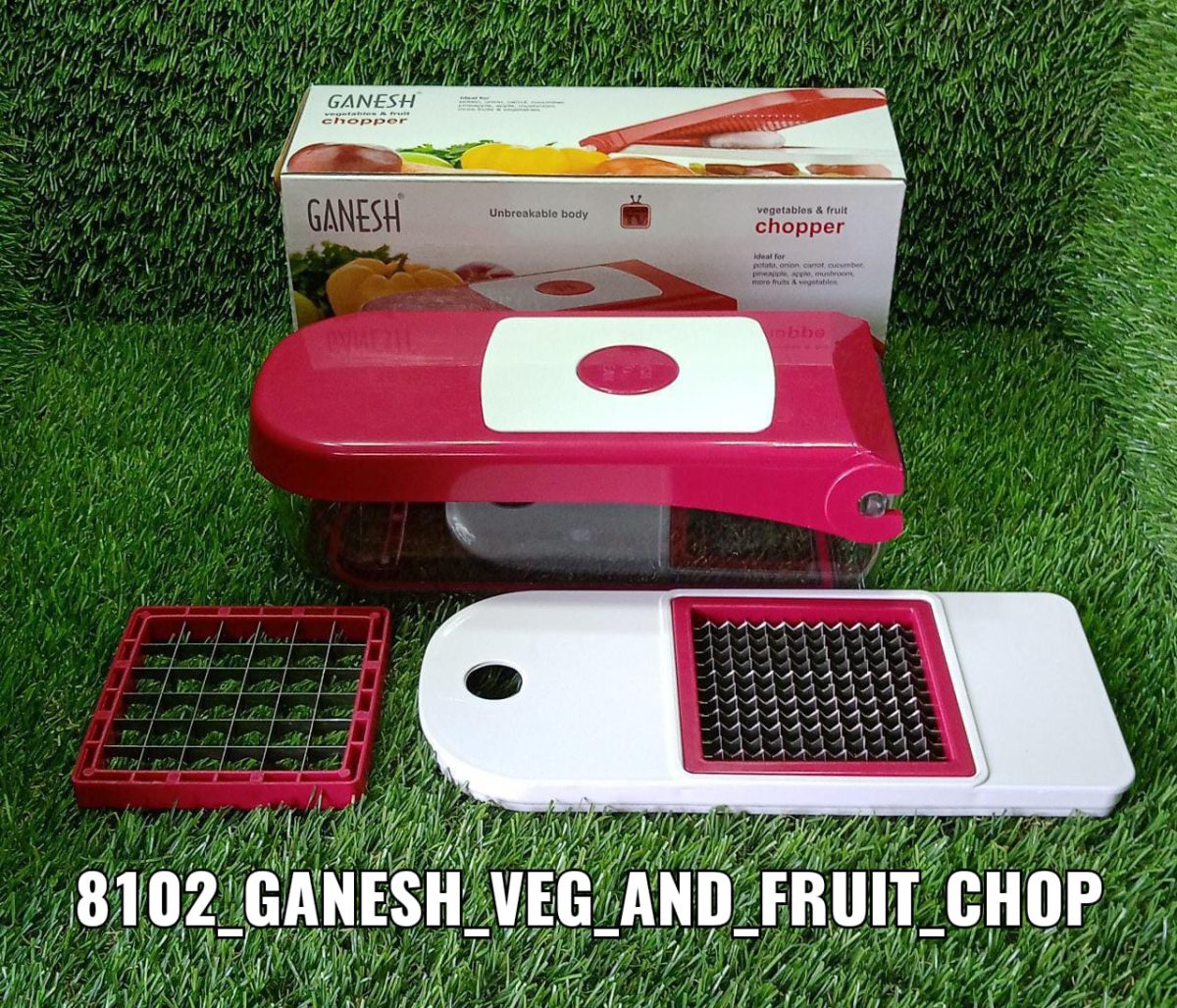 8102 Ganesh Plastic Chopper Vegetable and Fruit Cutter, Red